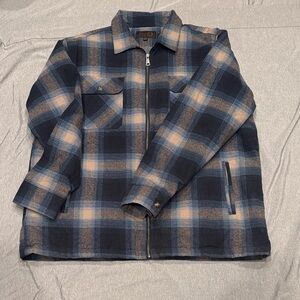 Tory Burch Navy and Beige Plaid Shirt Jacket